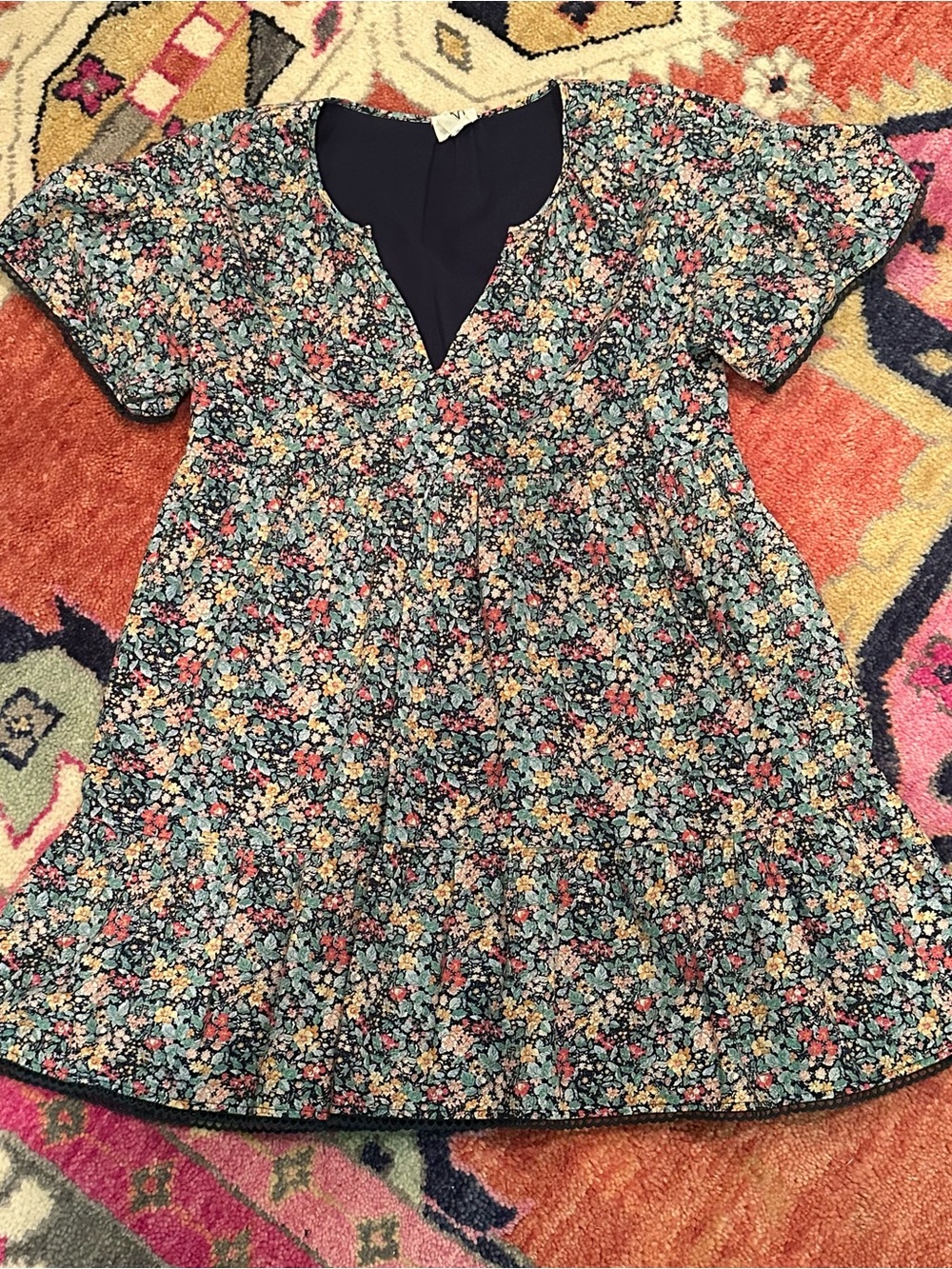 Floral V-Neck Mini Dress in Teal & Coral